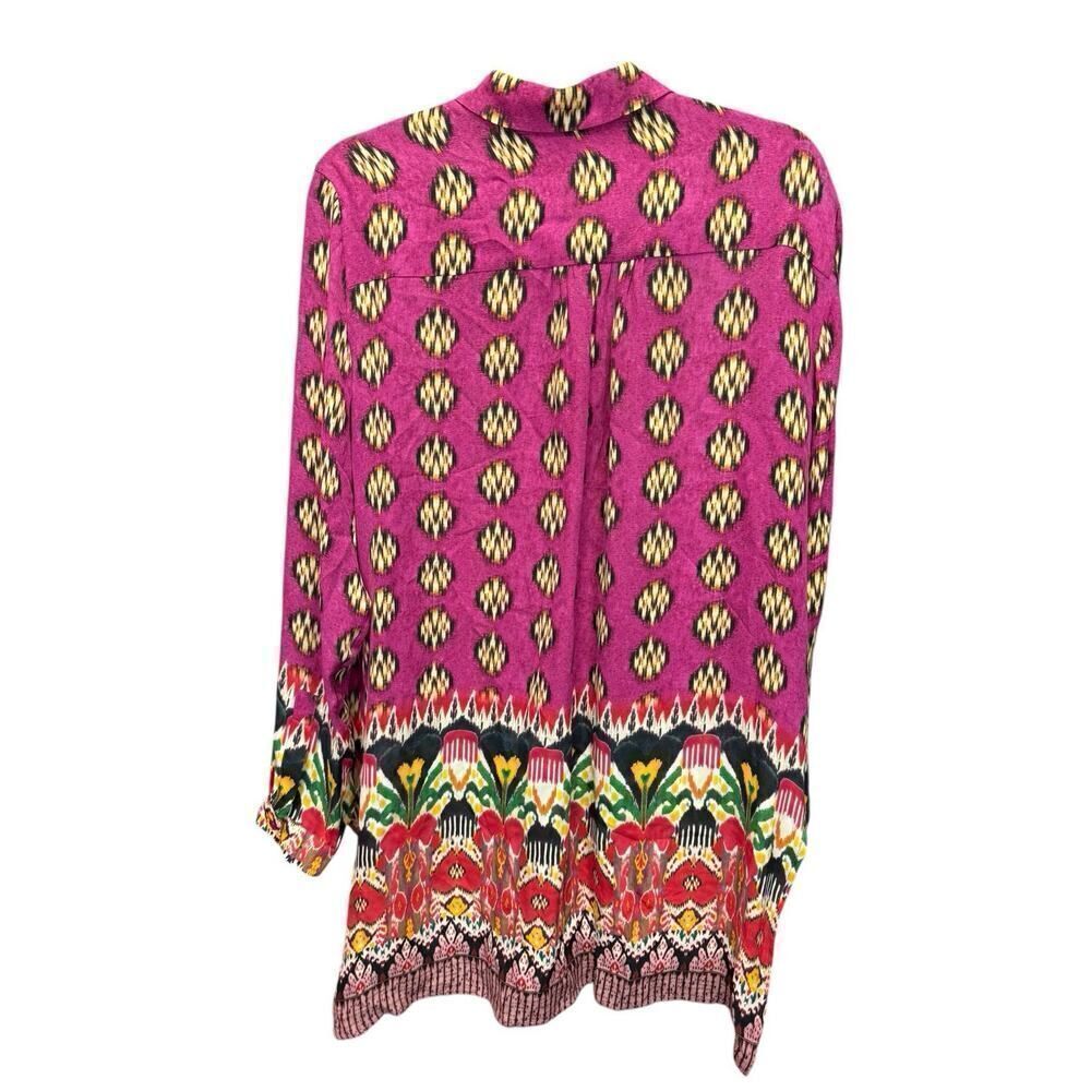 Etro 100% Silk Button-Up Blouse Pink Ikat Print Size US 10 (IT 46) - Picture 8 of 15